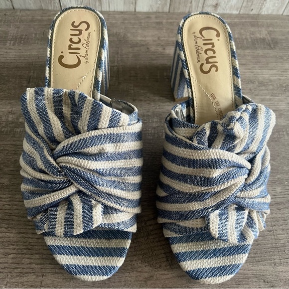 Sam Edelman Palma Blue and White Striped Women's Sandals 7 - Picture 1 of 8